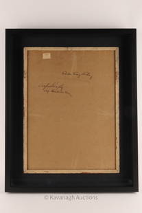 Alfred Stieglitz Signature MOMA Tag Loan: Alfred Stieglitz (American, 1864-1946) 509 Madison Ave Signature on the back of a Gordon Craig Etching with Museum of Modern Art Tag Loan. Mounted in shadow box, Measuring 24 inches H x 19.5 W x 2 dee