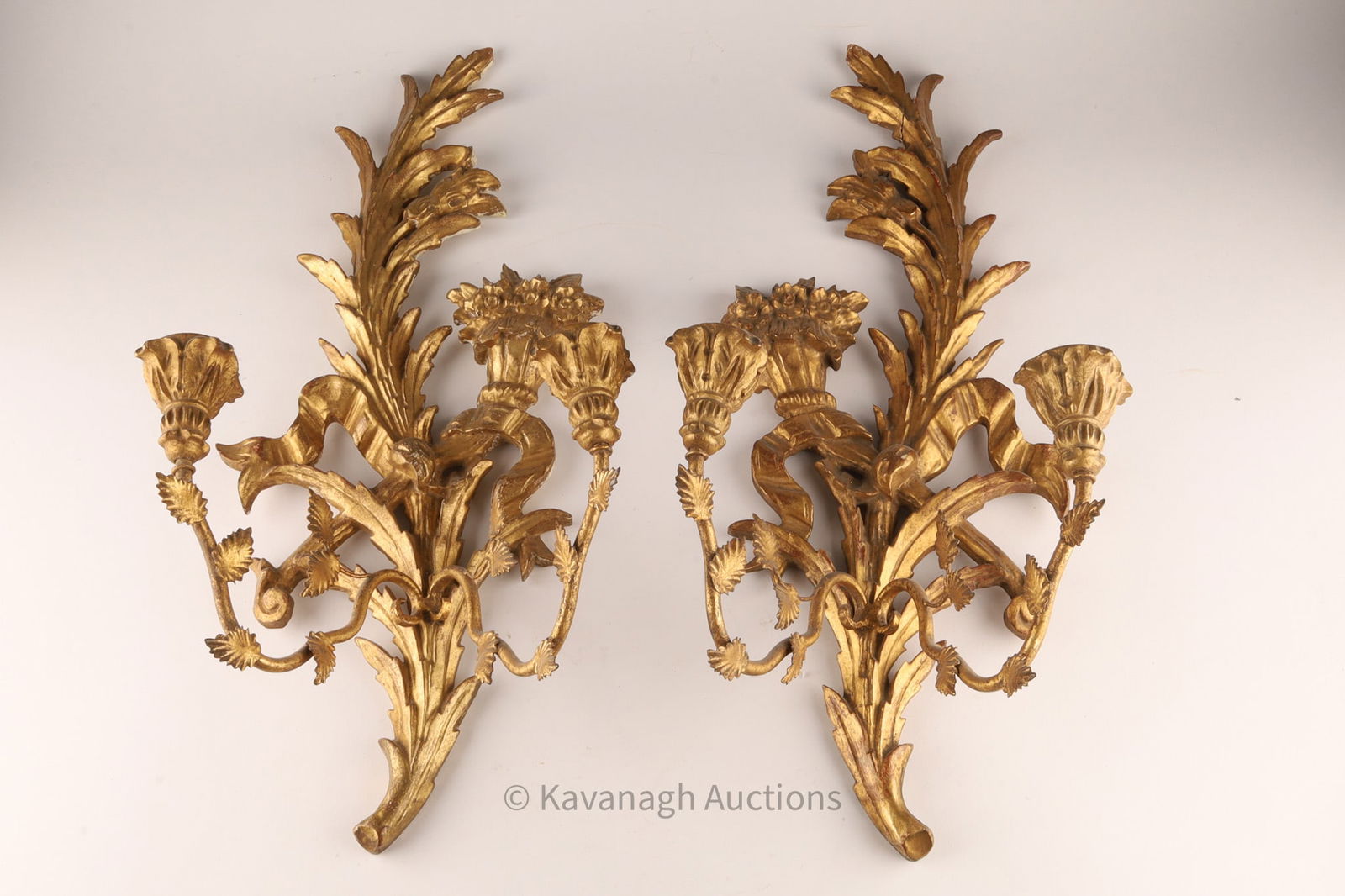 Pair Italian Rococo Style Gilt Wood Wall Sconces (1 of 8)