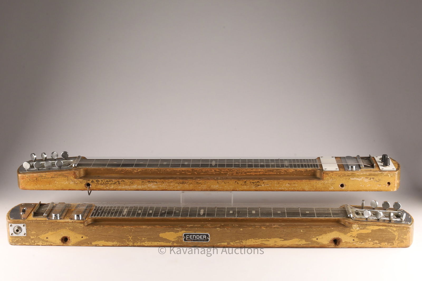Pair 1950s FENDER 8 Strings Stringmaster Electric Steel Guitars: Pair of 1950s FENDER Dual 8 Strings Stringmaster Electric Steel Guitars. As found, currently untested. 35 inches L x 4.5 W x 2.5 H.