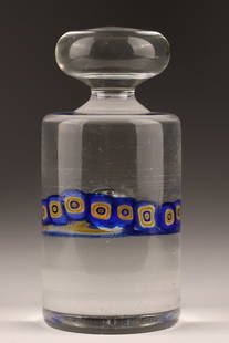 Vistosi Murano Murrine Art Glass Paperweight: Attr. Luciano Vistosi Mid Century Murano Murrine Art Glass Paperweight. Unsigned. Chip to base, measures 5.25 inches H x 2.5 W.