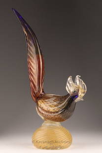 Murano Italy Mid Century Glass Pheasant Gold: Murano Italy Mid Century Glass Pheasant Gold Flecks. 17.5 inches H x 10 W.