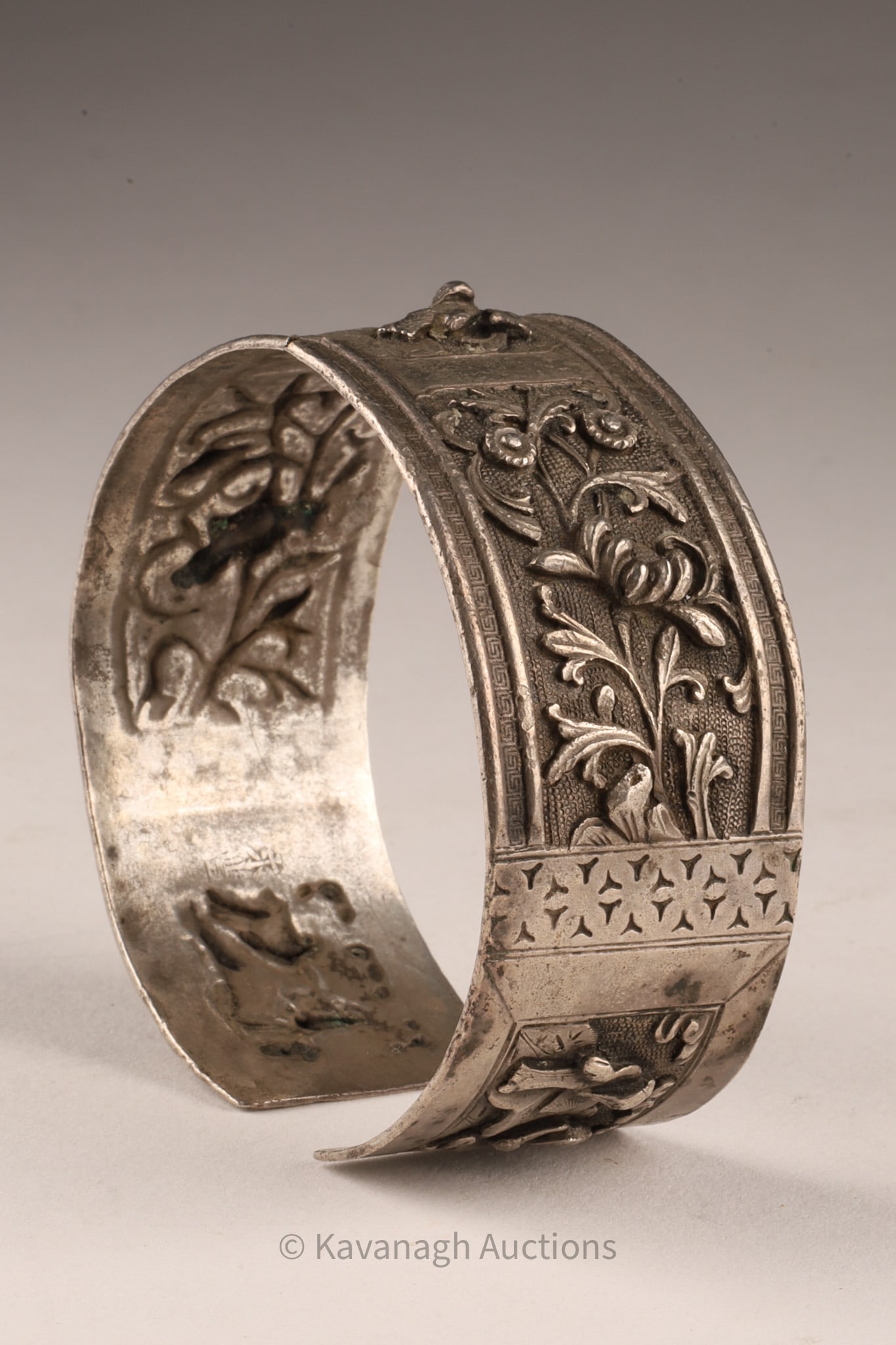 Antique Chinese Wide Silver Panel Bracelet (1 of 8)