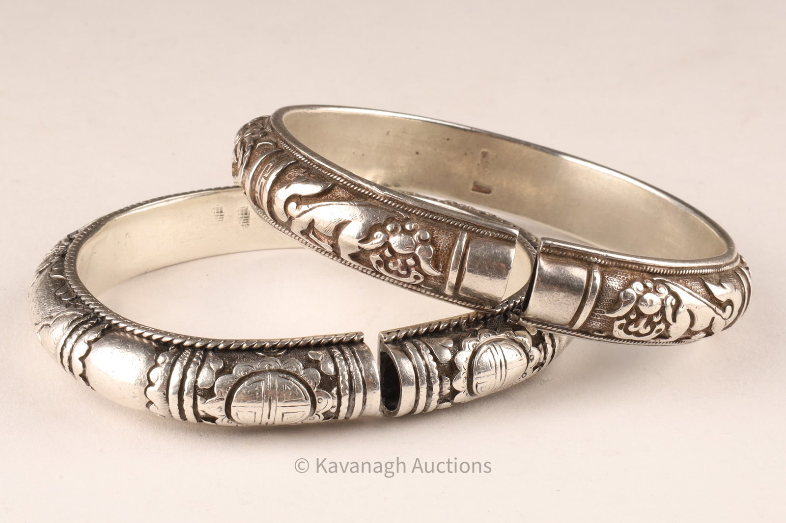 Chinese Hollow Silver Bat and Foo Lions Bracelets (1 of 8)