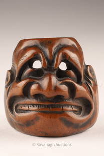 Antique Japanese Carved Noh Mask Netsuke: Antique Japanese Carved Noh Mask Netsuke. 1.5 Inches H X 1.5 W. Please Note This Item Cannot Be Exported From Canada.
