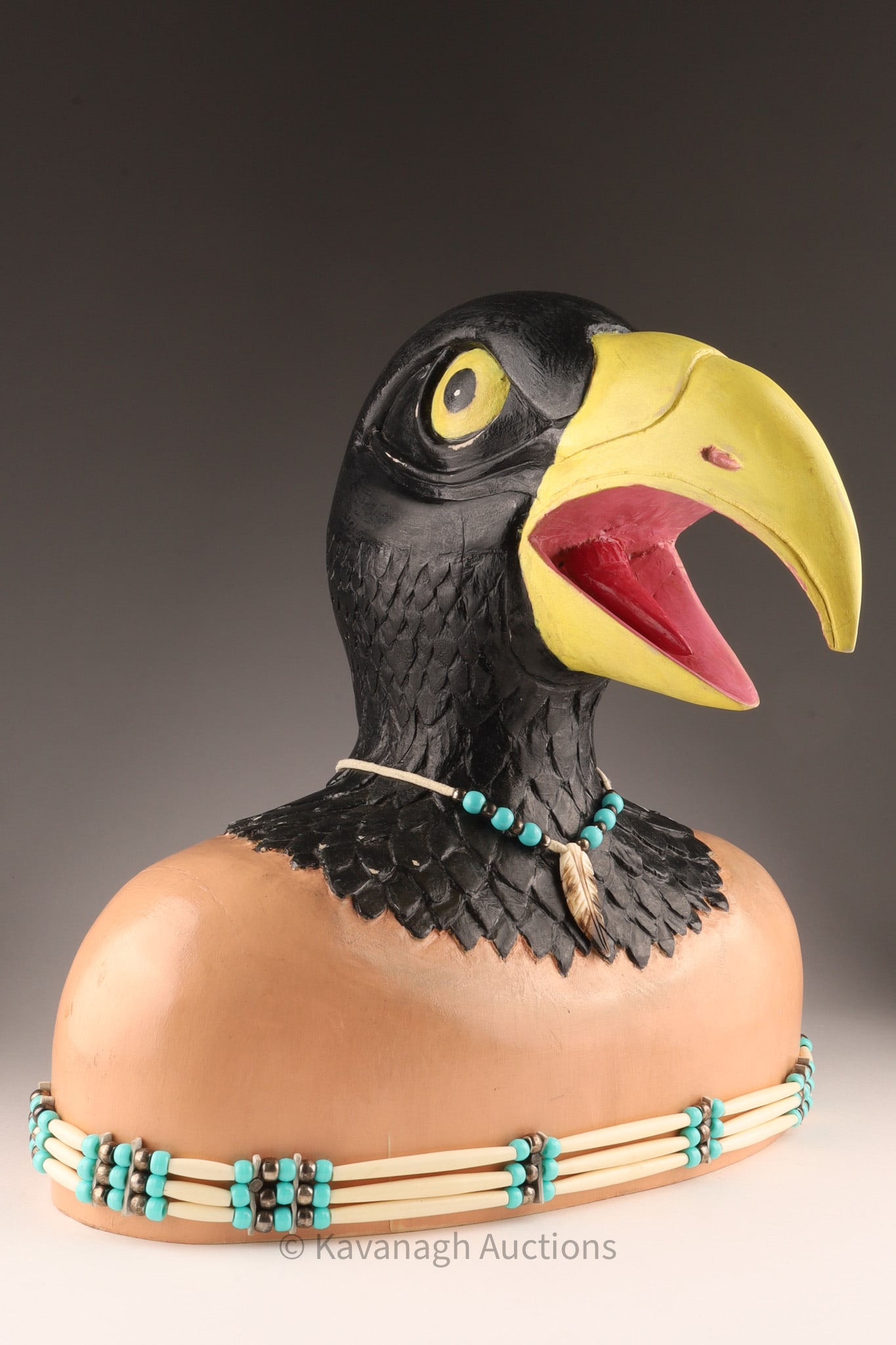 Folk Art Wood Carved Native Eagle Man Bust (1 of 8)