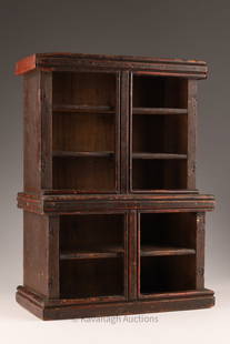 Antique Toy Miniature Stepback Quebec Cupboard: Antique Toy Miniature Stepback Quebec Cupboard, one molding replaced, missing doors and hinges, original paint. 15 inches H x 11 W x 5.5 deep.