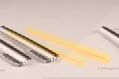 Montblanc Noblesse Fountain Pen / Ballpoint Pen: Set of Vintage Montblanc Germany Noblesse Gold Fountain Pen with 585 Nib and Rollerball Ballpoint Pen both with pin striping finish on cases. Both marked Montblanc Germany, inset Montblanc emblems on