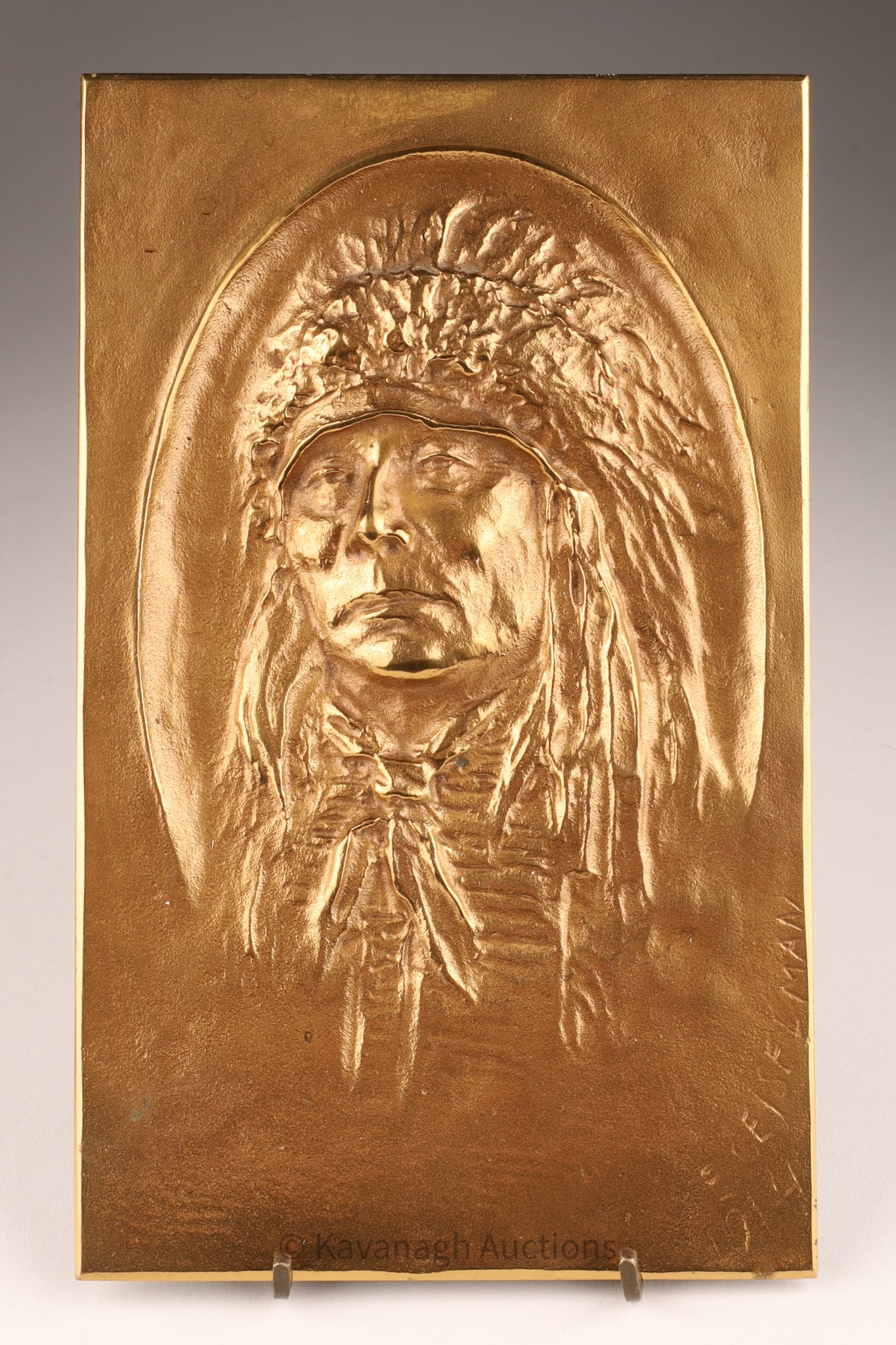 Signed 1914 Edward Geiselman Bronze Indian Plaque (1 of 6)