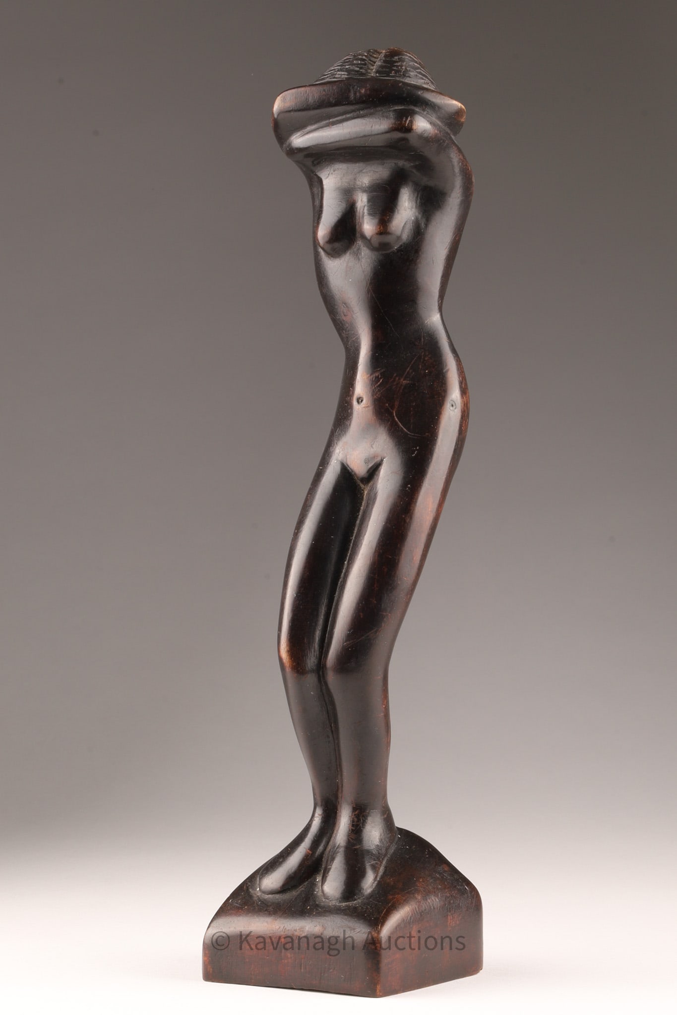 Signed Carved Female Nude Sculpture E. Darbouze: Signed Carved Female Nude Sculpture E. Darbouze (Haitian, 20th C). 12 inches H.