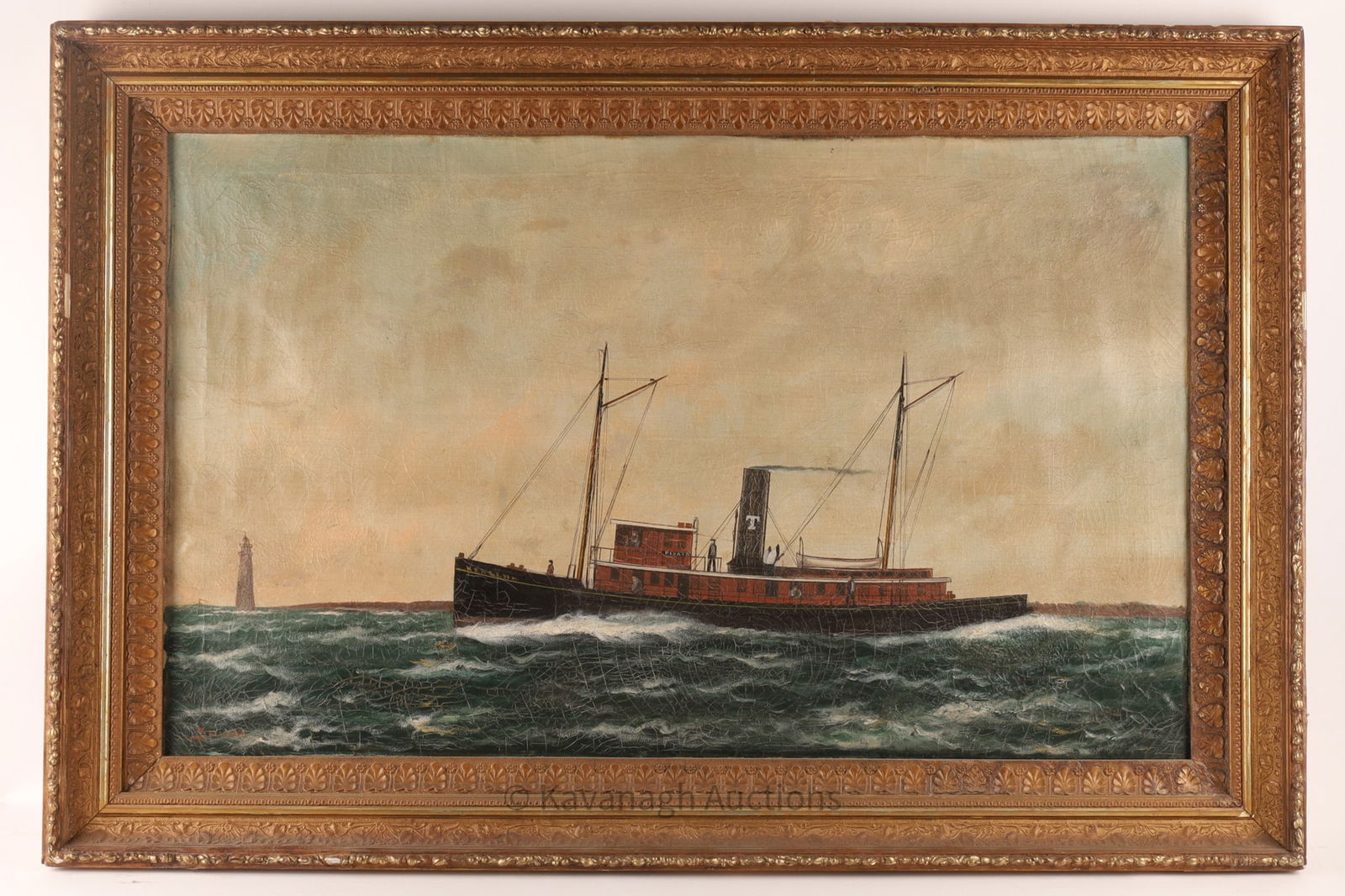 William Pierce Stubbs (American, 1842-1909): William Pierce Stubbs (American, 1842-1909) Oil on Canvas, Ship Portrait of the American Tug, Herald. Signed lower left, restorations to canvas, some crackling to surface. Canvas measures 22 x 36 inch
