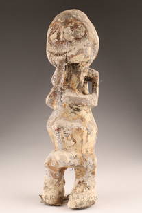 West African Jukun Ritual Standing Figure: West African Jukun Standing Figure with sacrificial patina. These figures often represent ancestors and are used in rituals as intermediaries between priests and the ancestral world. Measures 13 inche