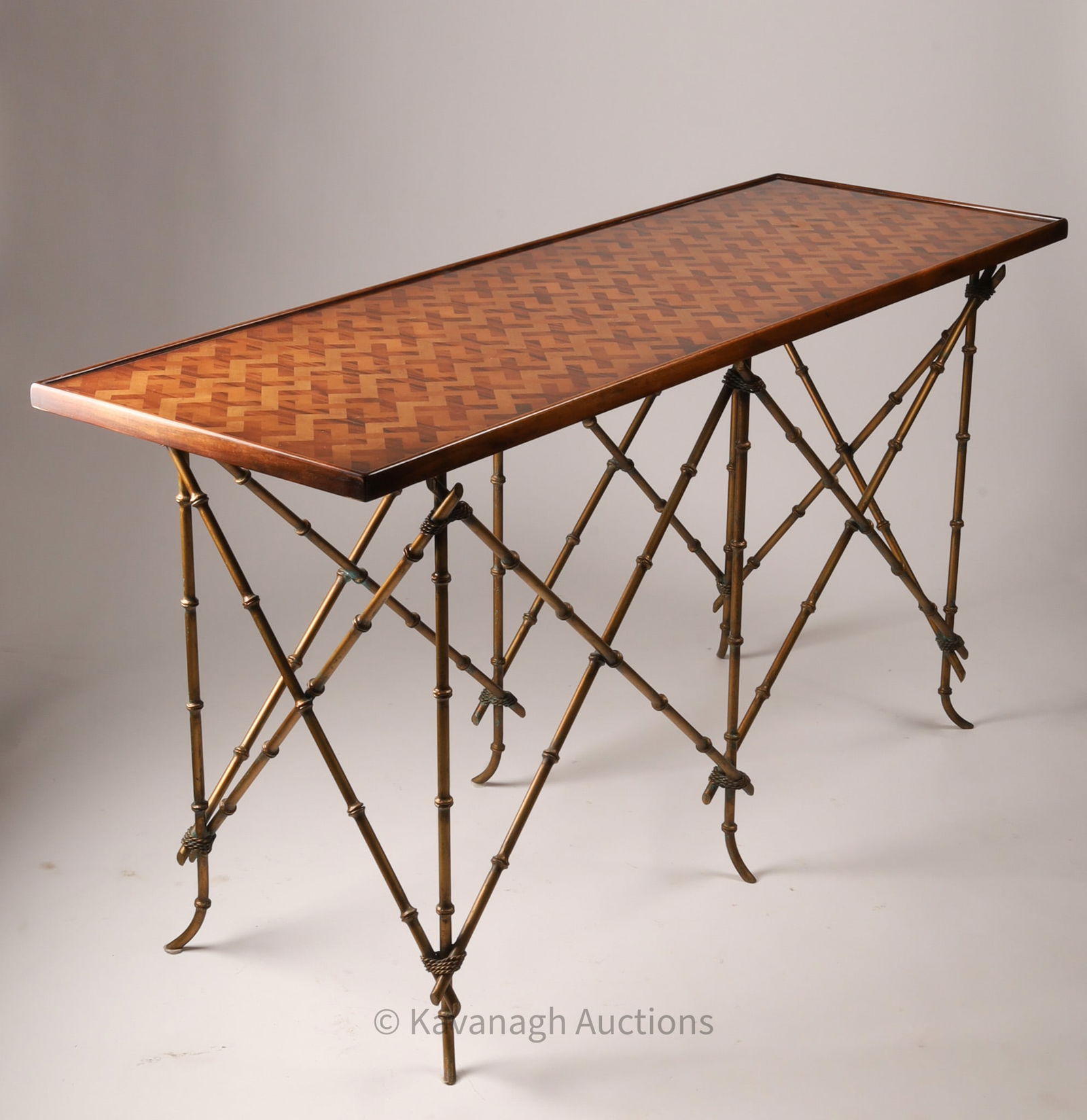 John Richard MCM Faux Bamboo Parquetry Sofa Table (1 of 13)