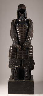 Edo Period Japanese Karuta Chain Mail Suit Armour: Edo Period Japanese Yoroi Chain Mail Karuta Kusari / Tatami Suit of Folding Armour comprised of a chain mail helmet with face mask and neck shield, do / cuirass, full arm sleeves, apron and shin guard