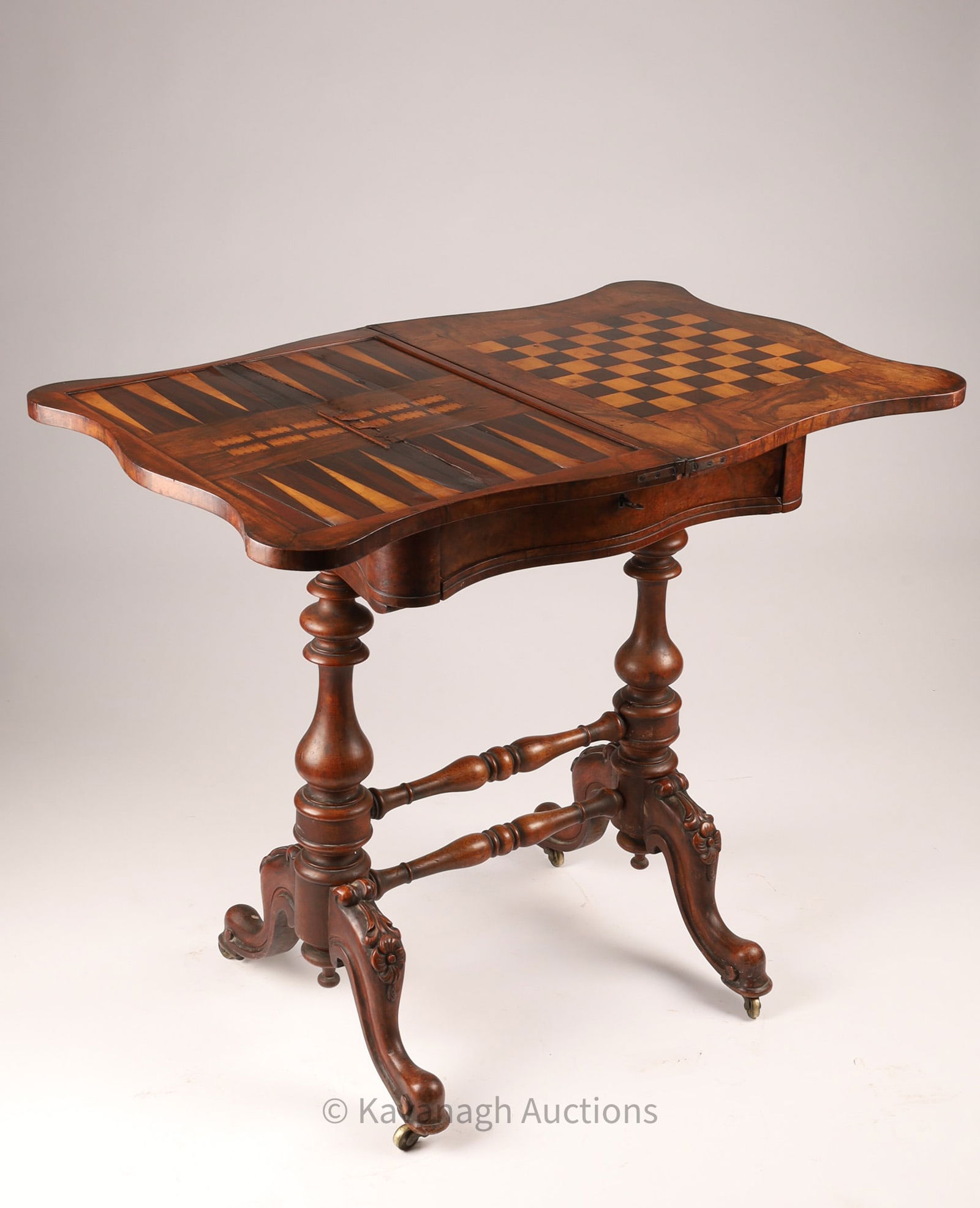 Antique English Burl Walnut Games Table W Drawer (1 of 11)