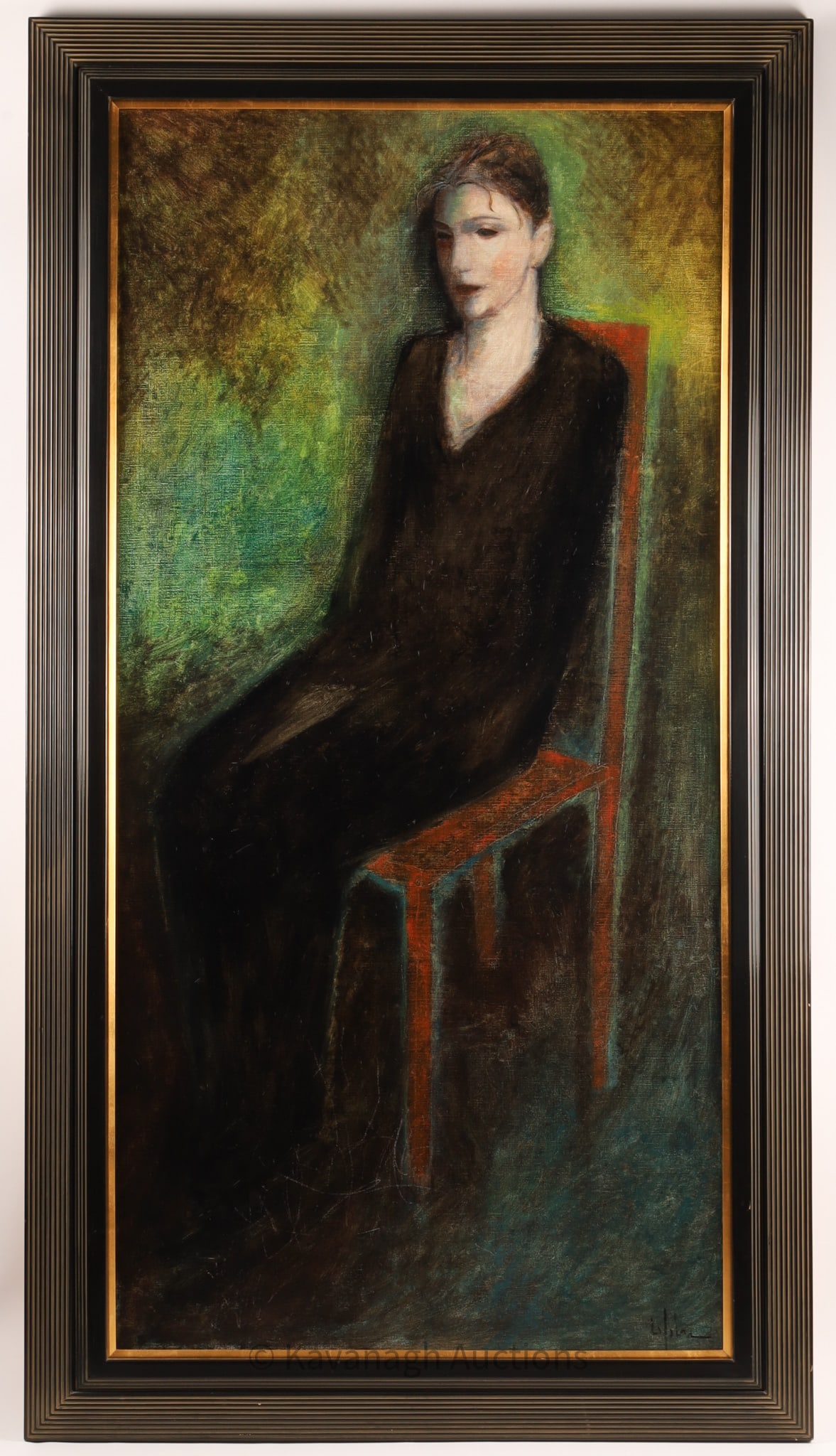 Pierre Lefebvre Large Oil Painting Sitting Woman: Pierre Lefebvre (Canada, 1954 - ) large oil on canvas, portrait of a sitting woman, Jeune Femme Assise 1988, signed lower right. Provenance - Galerie de Bellefeuille, Montreal, additional documentatio