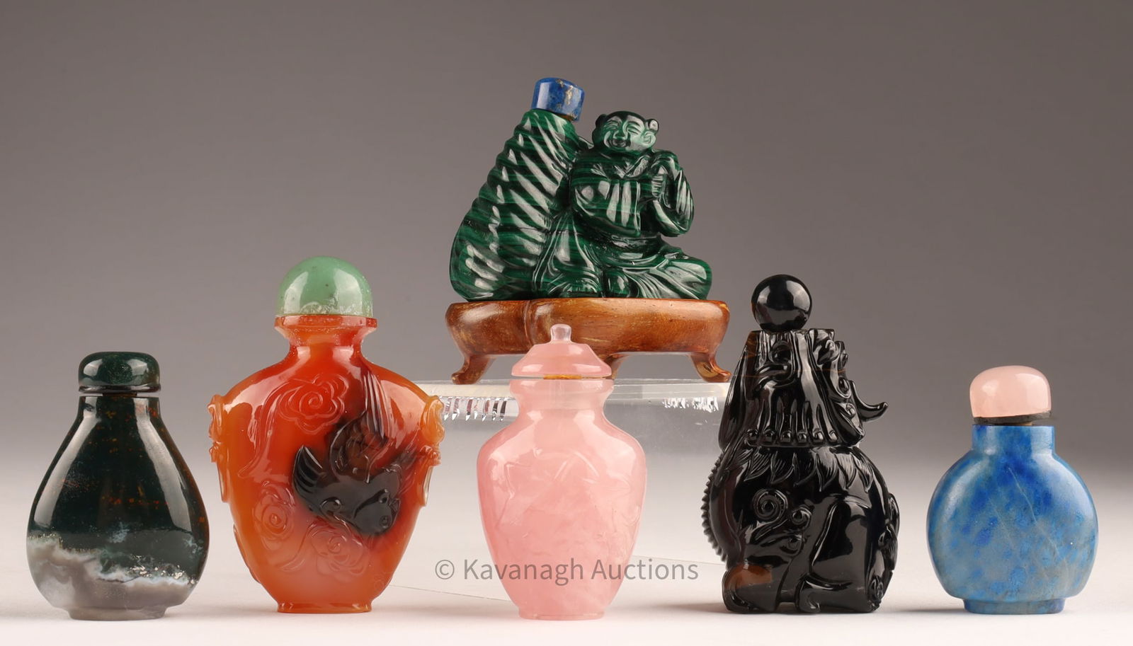 Lot of 6 Chinese Carved Hardstone Snuff Bottles (1 of 15)