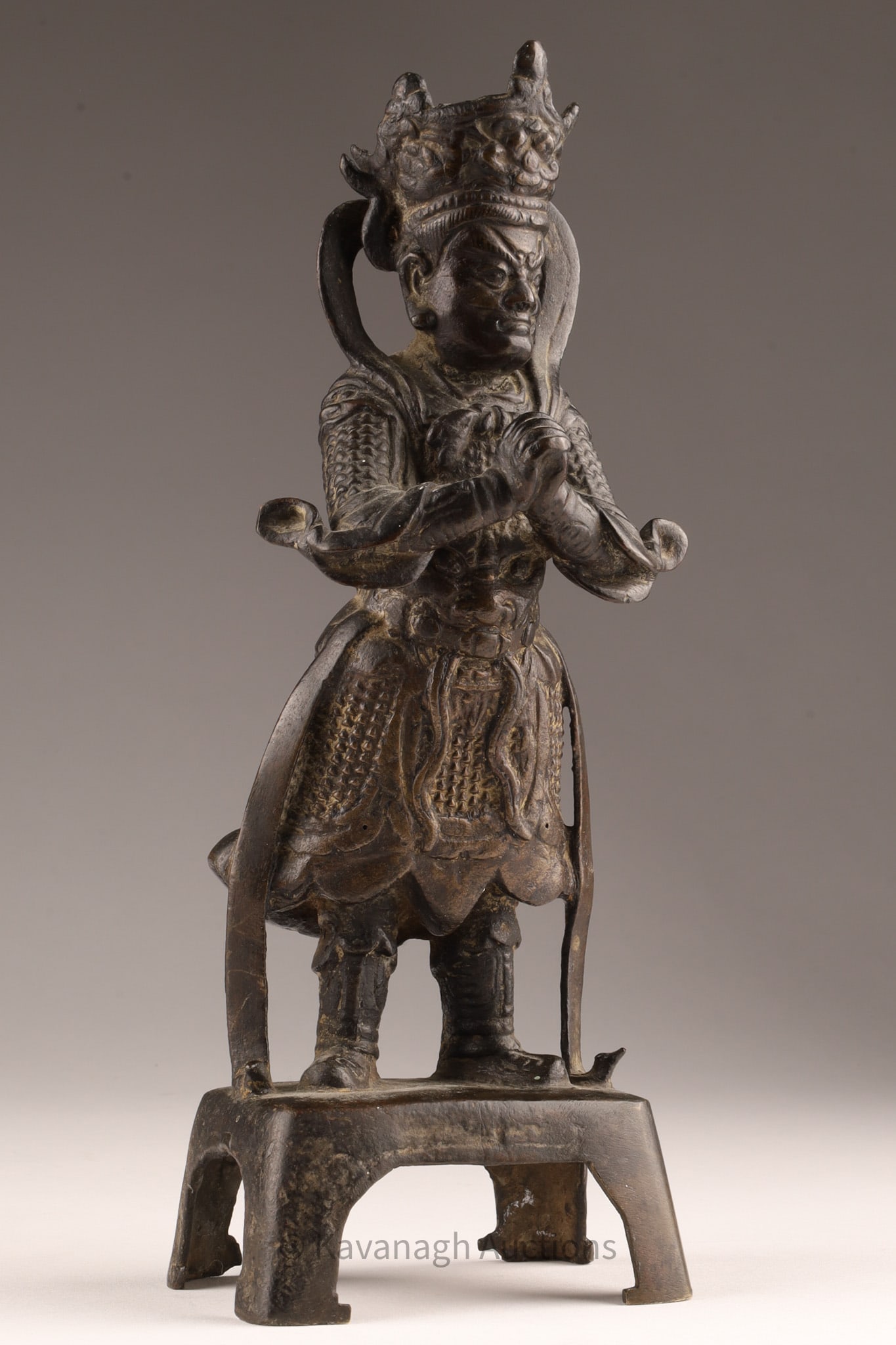 Chinese Bronze Cast Figure Guardian King Dhanada (1 of 8)