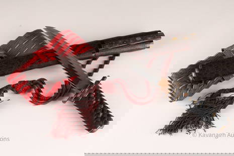 Tanto with Koshirae Kissaki-Moroha-zukuri: Hamon: Nie deki suguha. The nioi-guchi is bright with dense ko-nie. Boshi: O-maru with a long return. Kitae : Ko-itame with ji-nie. About this sword : A kissaki-moroha-zukuri tanto with a fine late Ed