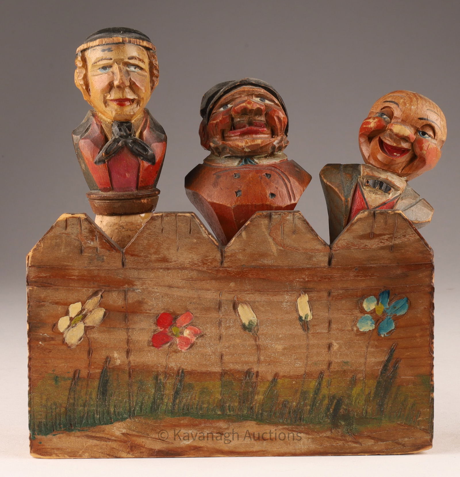 Folk Art Black Forest Style Carved Figure Bar Set: Folk Art Black Forest Style Carved Figure Bar Set. Three old men / bar tools including a corkscrew, bottle cap opener and cork. Kit measures 6 inches H x 6 W x 2 deep.