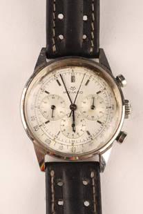 1960s Gentleman MOVADO Chronograph Sub Sea Watch: 1960s Gentleman MOVADO Chronograph Sub Sea Watch. Some scratches to crystal, manual wind, functioning with correct Movado stem and three subdials. 45 mm to lugs, 32 mm crystal, 40 mm W with crown, inc
