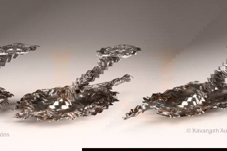 Pair Swedish Oak Acorn Silver Candlesticks C. 1850: Pair Antique Swedish Acorn and Oak Leaf Silver Candlesticks C. 1850. Sweden National Control Mark, date mark U4. 350 grams. 7 inches W x 4 H.