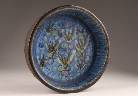MCM Bangholm Keramik Bowl Denmark Studio: Mid Century Art Pottery Bowl from Bangholm Keramik, a Danish pottery workshop. Bangholm Keramik was founded in the late 1940s by potter Knud Nielsen and his father in Denmark. Signed on underside. Mea