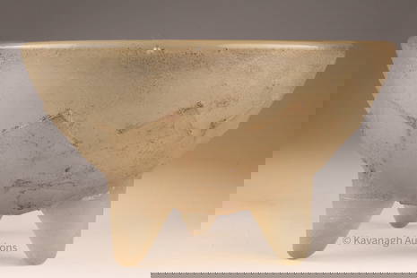 Modernist Moulded Glass Footed Tripod Bowl: Modernist Moulded or Sand Cast Glass Footed Tripod Bowl. 5.5 inches H x 9.25 W.