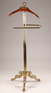 Hollywood Regency Style Brass Valet Coat Rack: Hollywood Regency Style Vintage Brass Valet Coat Rack with Lion Paws and Masks. 47 inches H x 18 W.