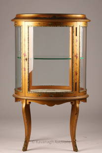 Antique French Louis XV Style Gilt Painted Vitrine: Antique French Louis XV Style Gilt and Paint Decorated Vitrine Glass Display Cabinet. 42 inches H x 25 W x 19 deep.