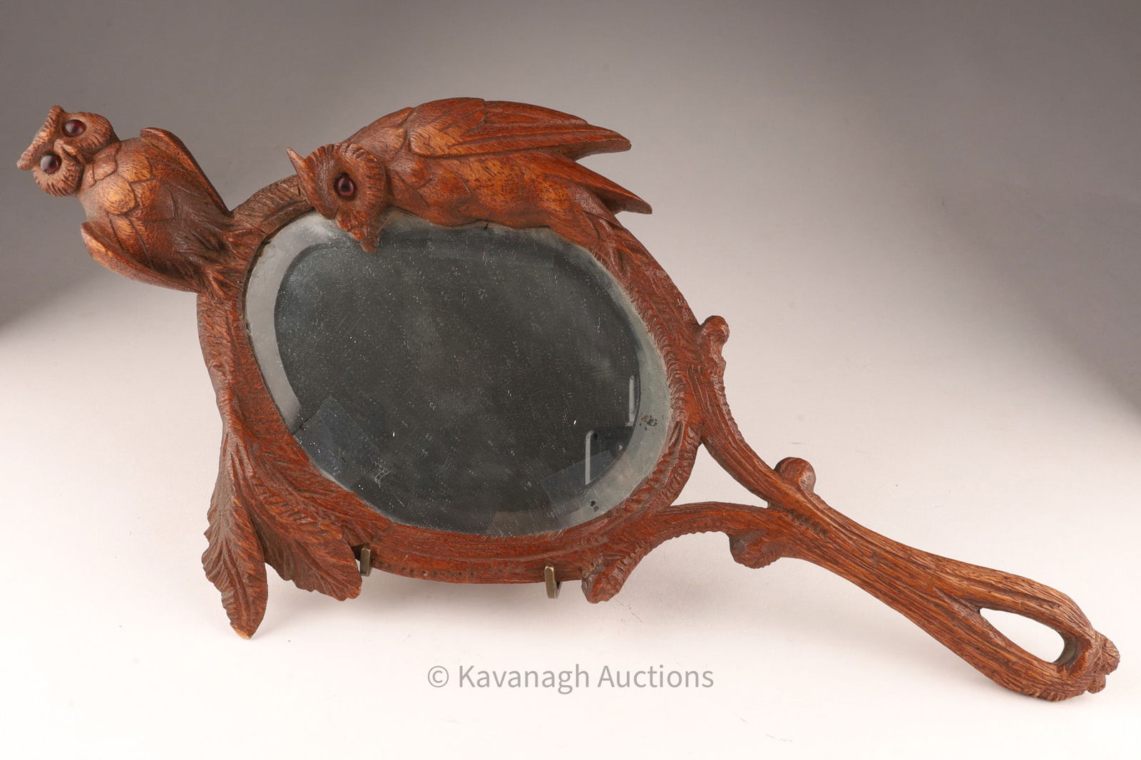 Antique Black Forest Carved Wood Mirror Owls (1 of 8)