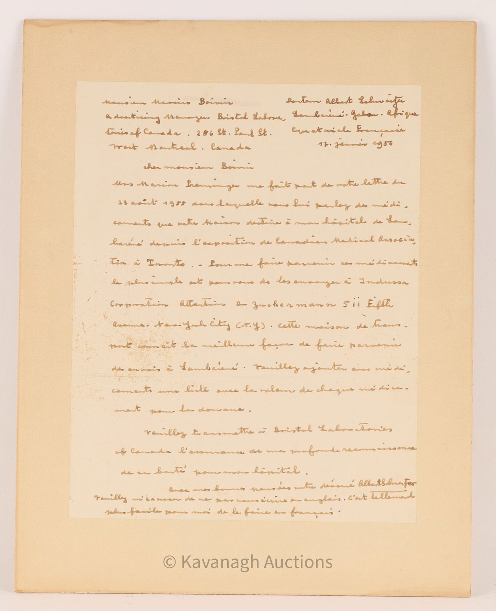 Albert Schweitzer (1875–1965) French Letter MTL (1 of 6)