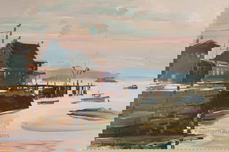 Bruce Le Dain (1928-2000) Ebb Tide Stonington Oil: Bruce Le Dain (1928-2000) Ebb Tide Stonington, Maine Oil Painting on Masonite. Signed lower left, dated on verso 1979. Measuring 14 x 20 inches, unframed.