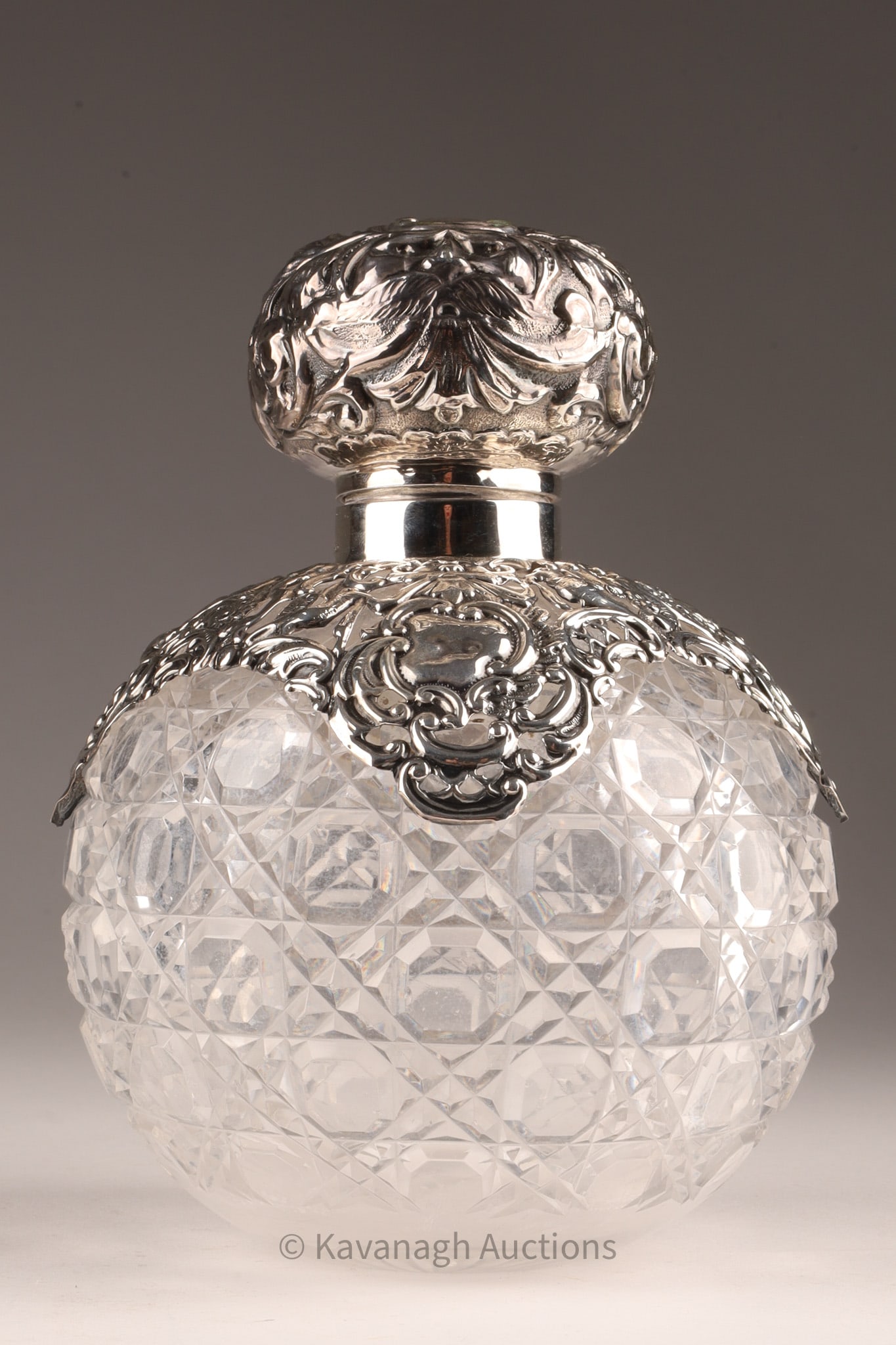 1901 English Silver Overlay Crystal Scent Bottle (1 of 9)