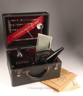 Branston Violet Ray High Frequency Generator Quack: Branston Violet Ray High Frequency Generator, a vintage electrotherapy device often associated with the early 20th century quack medicine era. Box measures 9 x 12 x 7 inches.