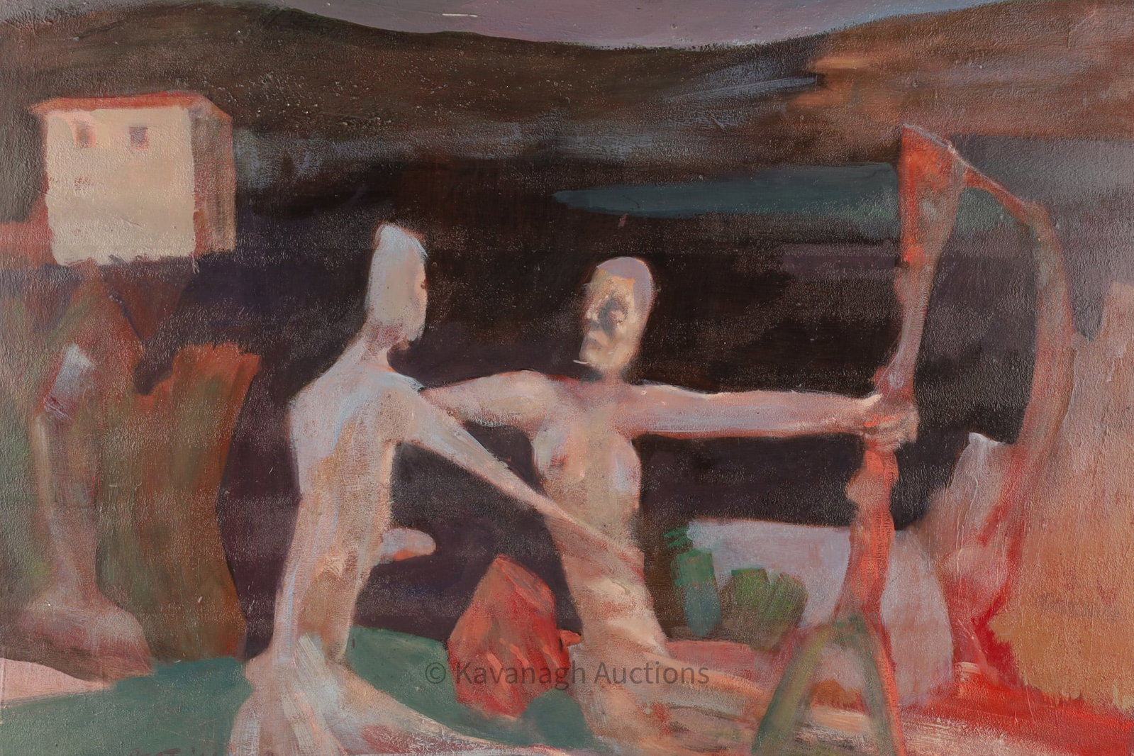 Anne Bertoin Abstract Expressionist Painting: Anne Bertoin (France/Canada, b. 1963) Abstract Expressionist Painting Figural Nude Study, Acrylic on Artist Board, board measures 24 inches H x 32 W. Signed on lower left, dated 89.