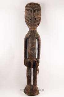 Large Papua New Guinea Sepik River Male Totem: Very Large Papua New Guinea Sepik River Carved and Painted Polychrome Male Figural Totem with fibre elements. 67 inches H x 12 W x 4 deep.
