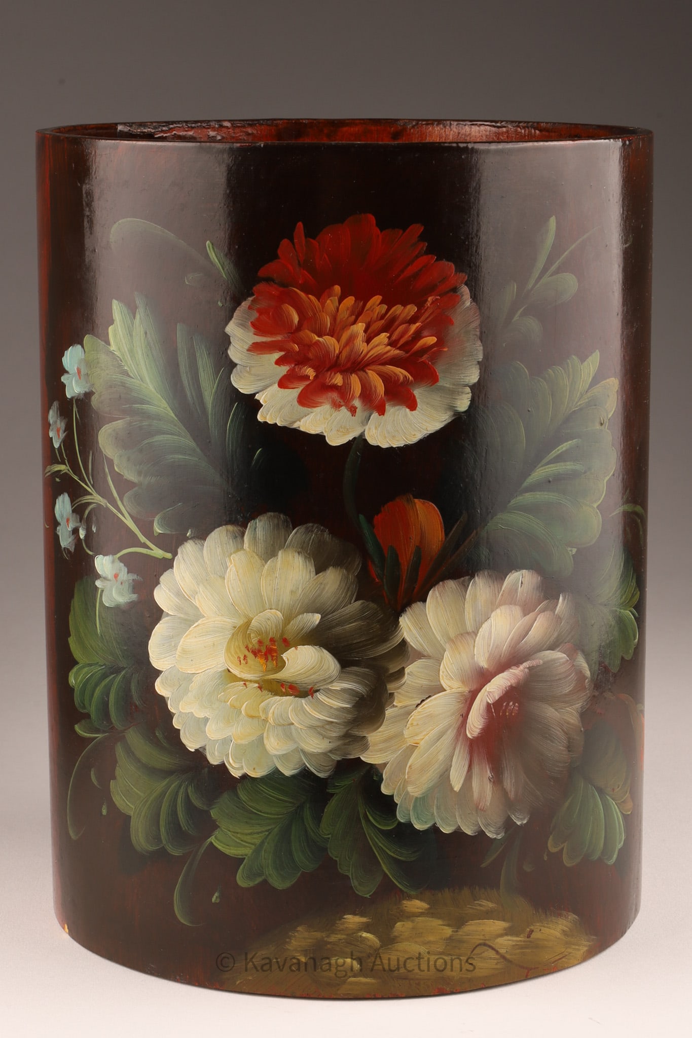 Antique Floral Handpainted Wastepaper Basket (1 of 7)