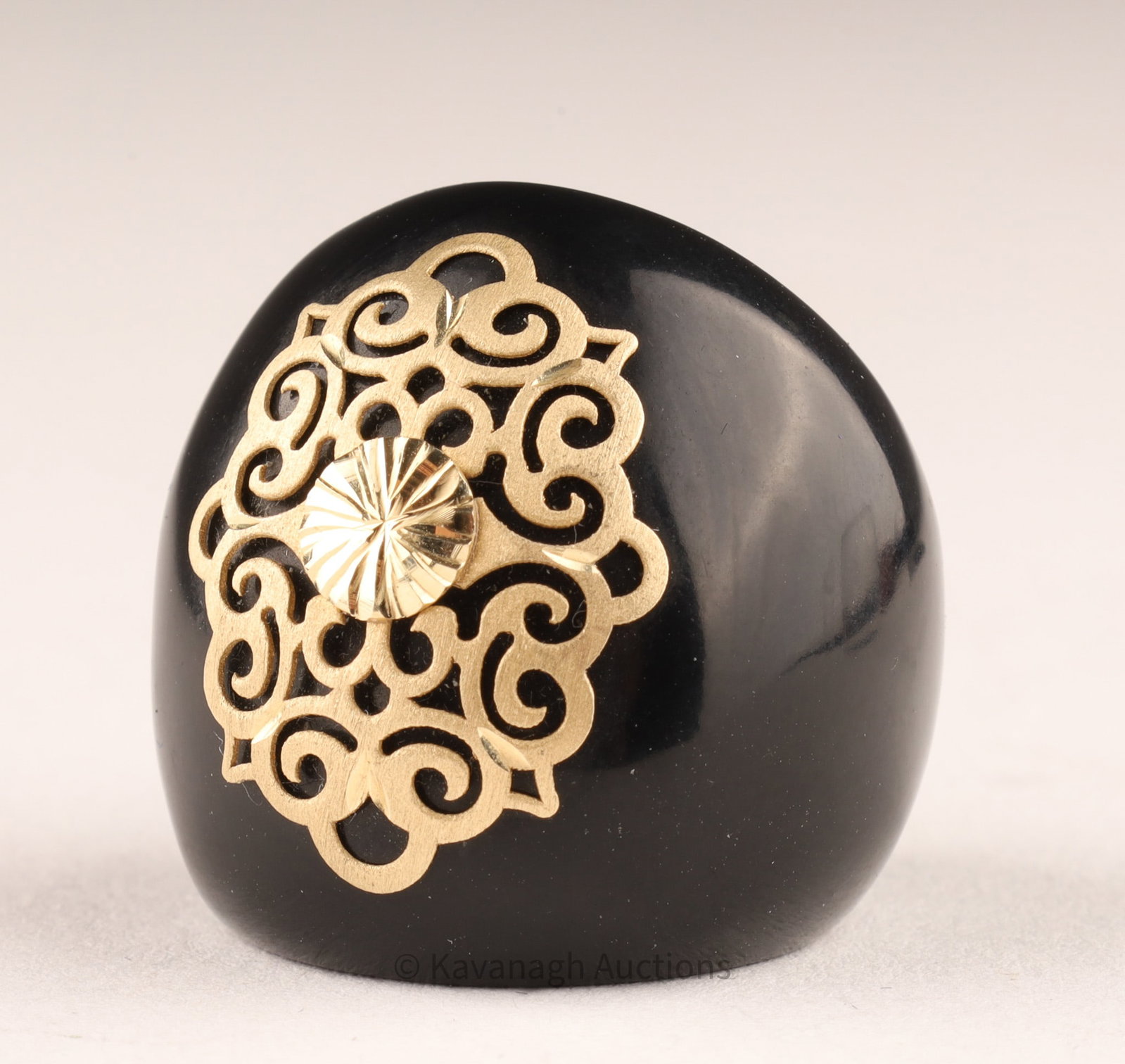14K Gold and Onyx Italian Ring: 14K Gold and Onyx Italian Cocktail Statement Ring, Hallmarked GOLDEN CLEF INTERNATIONAL S.P.A., 1758 AR (Arezzo)Size 6.75