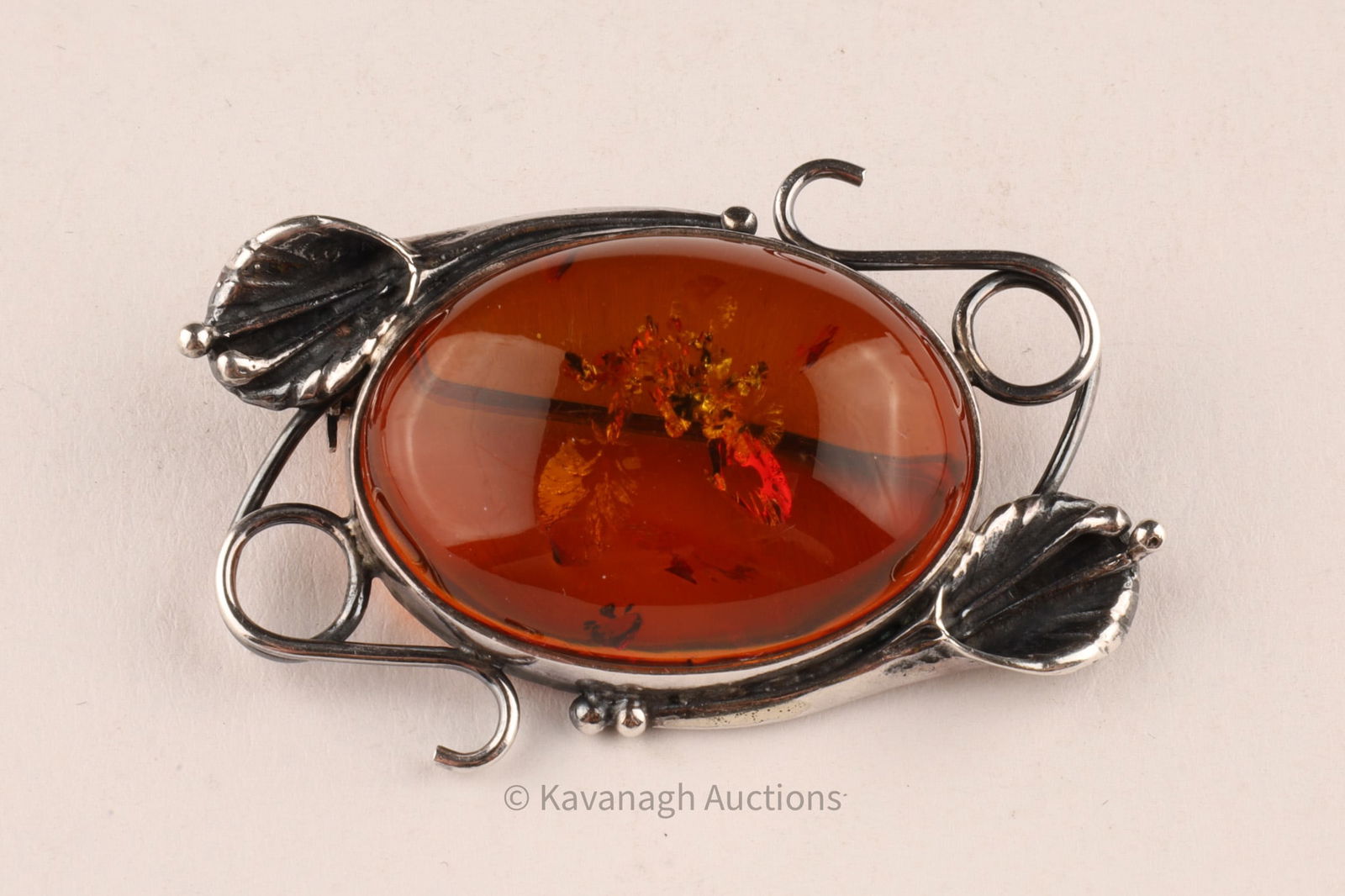 Baltic Amber Antique Sterling Floral Brooch (1 of 5)