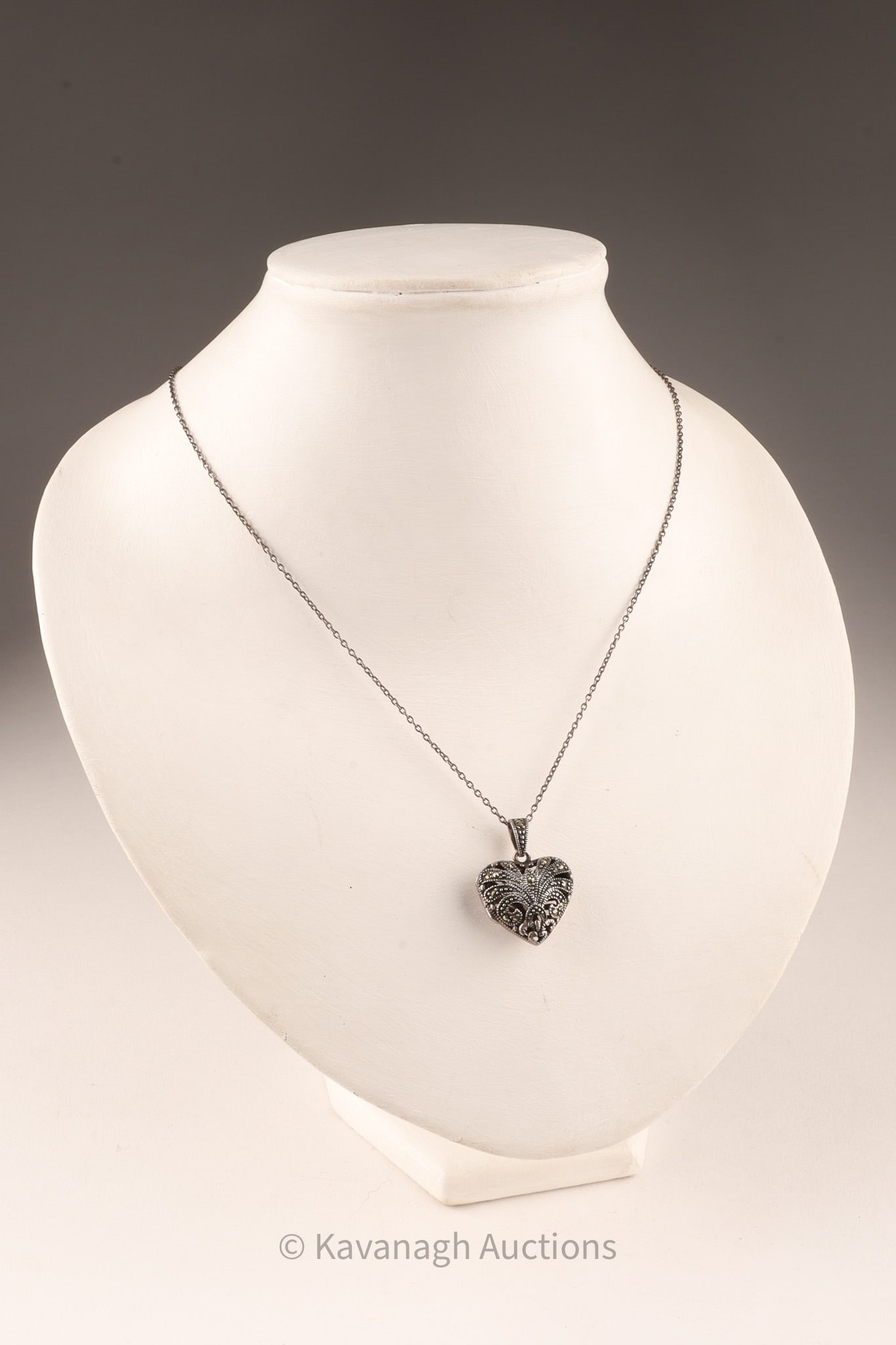 Art Deco Style Sterling Silver and Marcasite Heart Locket Pendant Necklace: Beautiful Art Deco Style Sterling Silver and Marcasite Heart Locket Pendant Necklace.Locket with bail measure 3 cm L on 70 cm long sterling silver chain.