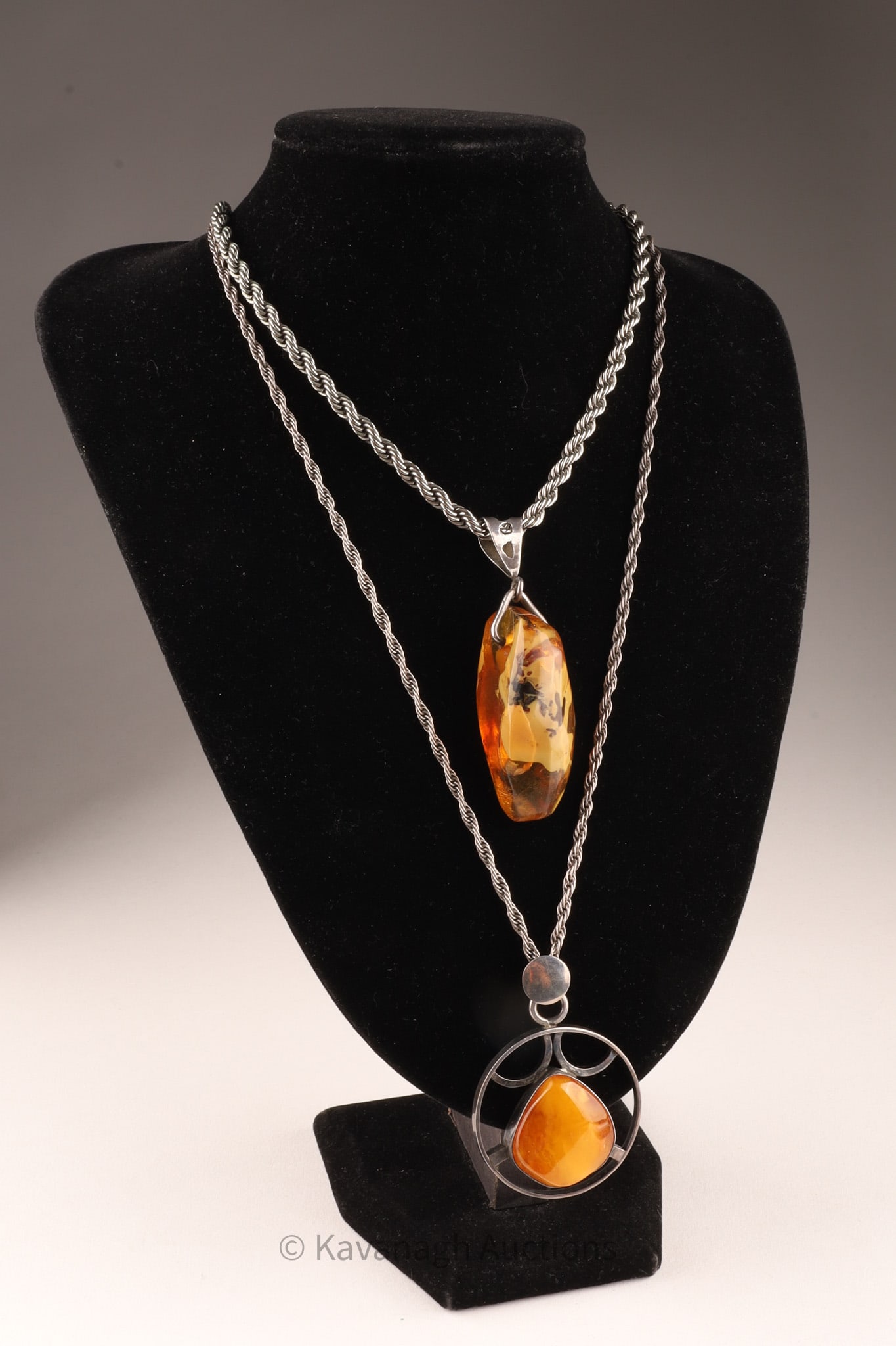 Lot of 2 Amber and Sterling Silver Necklaces (1 of 8)