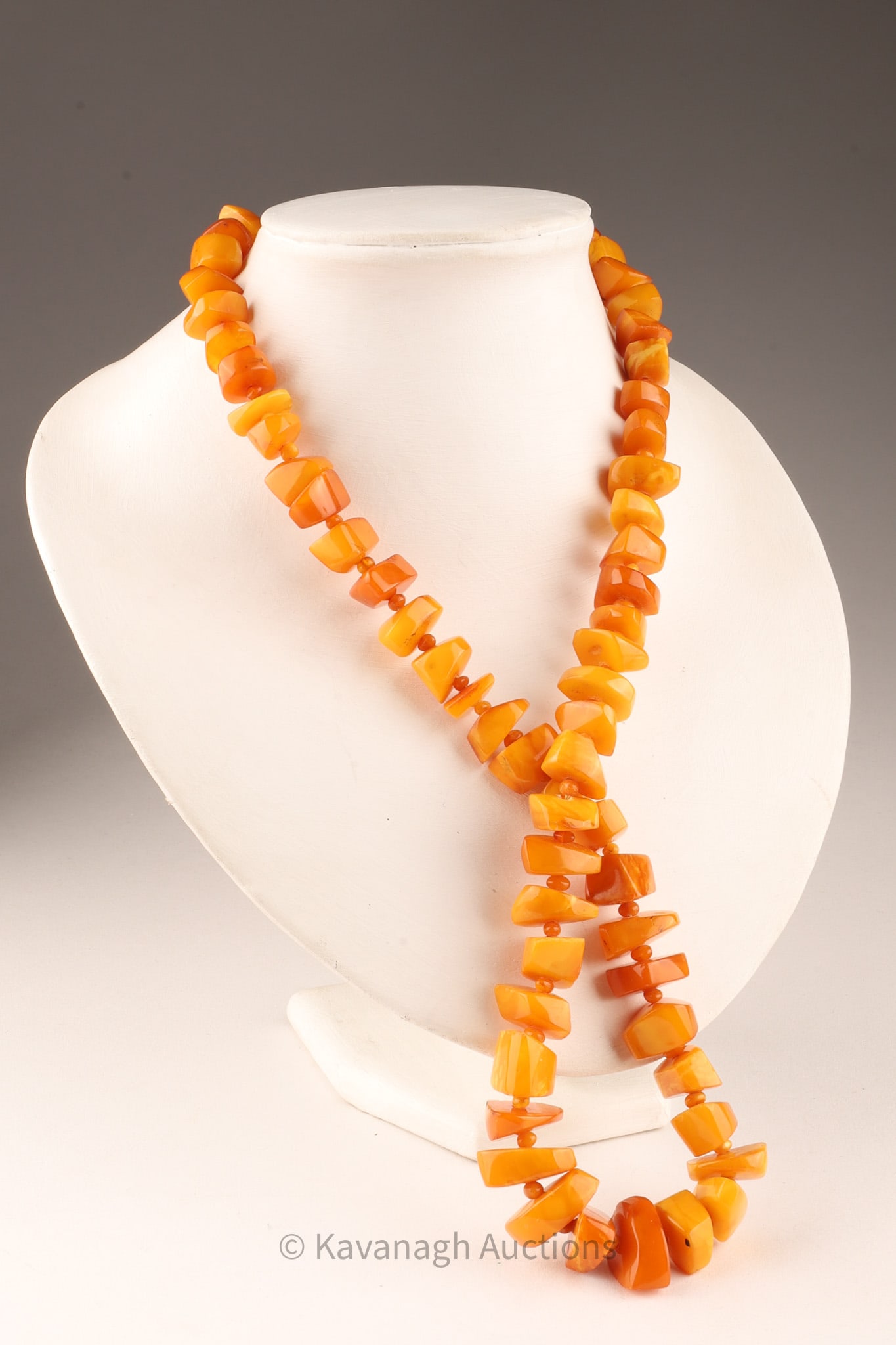 Polished Egg Yolk Yellow Amber Bead Sautoir Necklace (1 of 8)