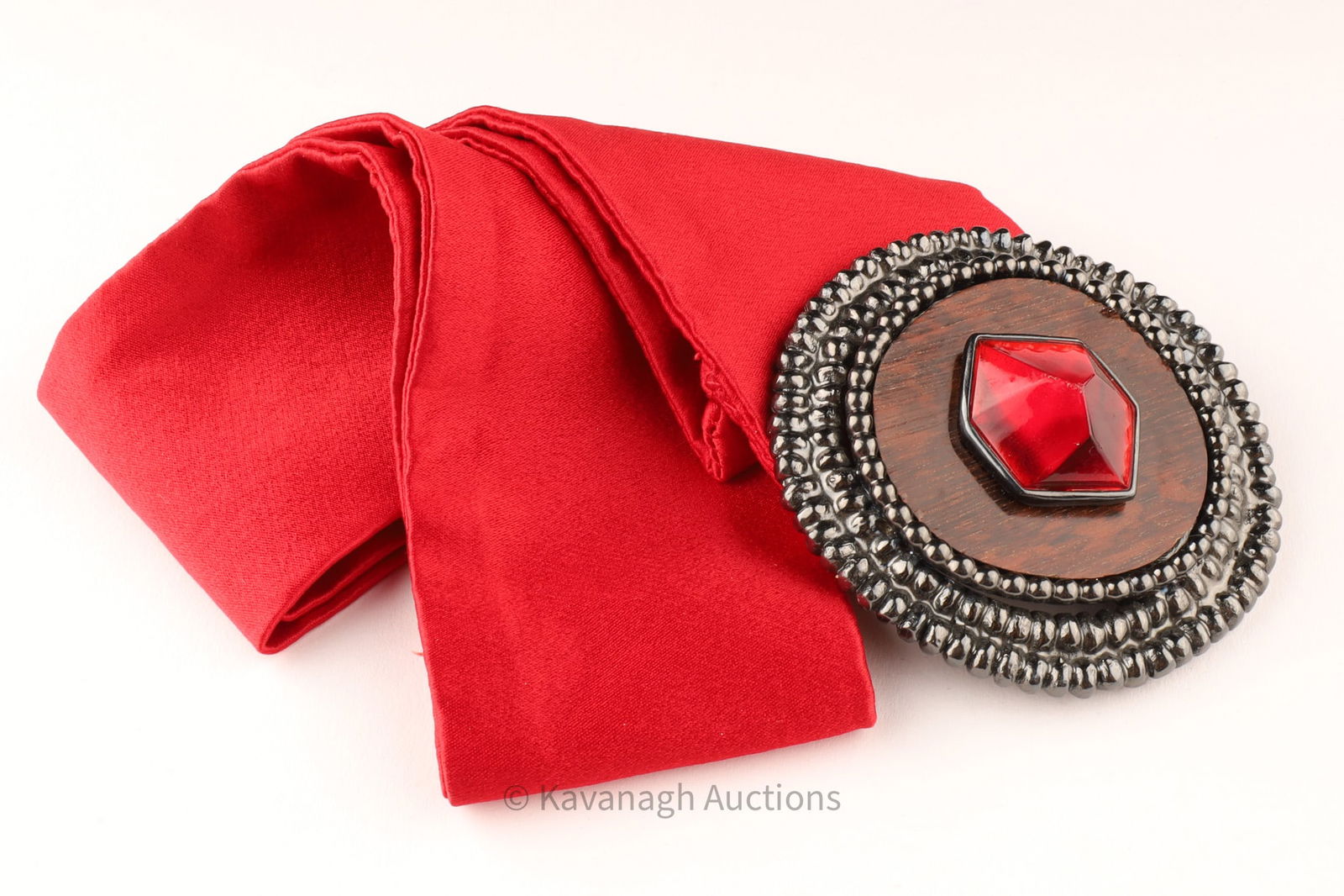 Yves Saint Laurent 1980s Red Satin Belt Black Buckle (1 of 6)