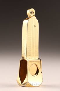 German Gold Plated Machine Worked Cigar Cutter Fob: German gold plated cigar cutter with machine worked design along the side, with link to use as watch fob, manufactured by Pfeilring, Soligen, Germany2.5 inches L.