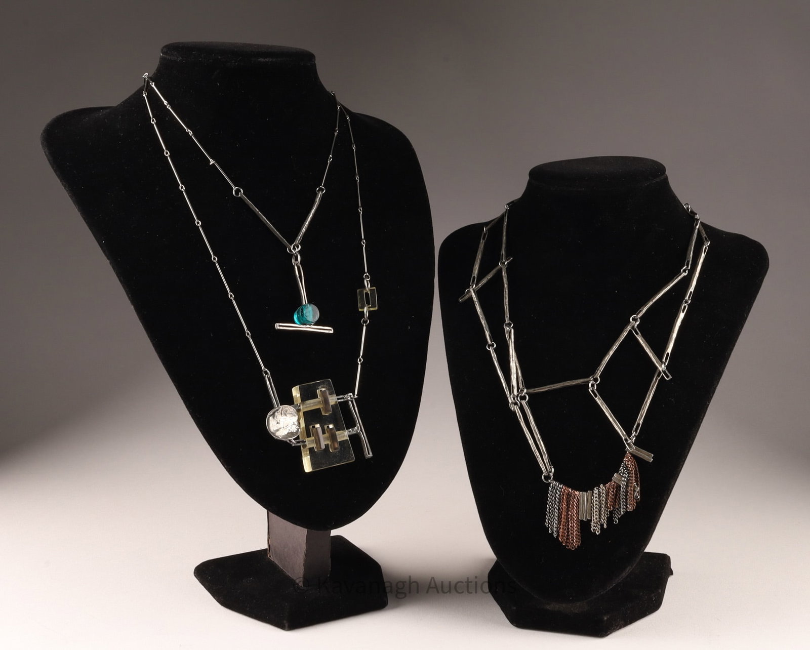 3 Signed Anne-Marie Chagnon Quebec Designer Necklaces: 3 Signed Anne-Marie Chagnon Quebec Designer Brutalist Style NecklacesAll approximately 21 inches L, adjustable.