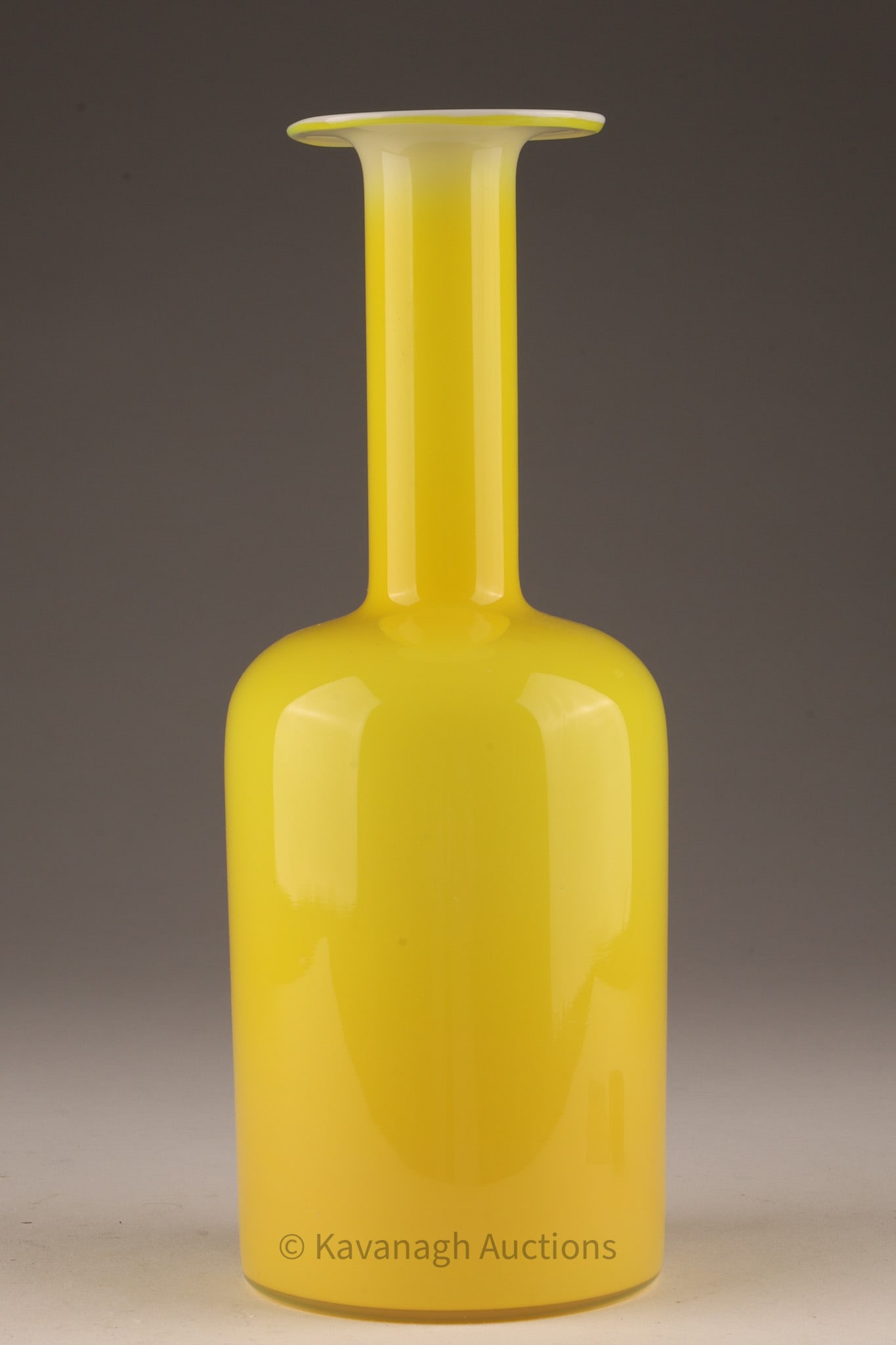 Mid Century Small Holmegaard Yellow Cased Glass Gulvase Vase by Otto Brauer: Mid Century Danish Small Holmegaard Yellow Cased Glass Gulvase Vase by Otto Brauer.. 10 inches H x 3.5 W.
