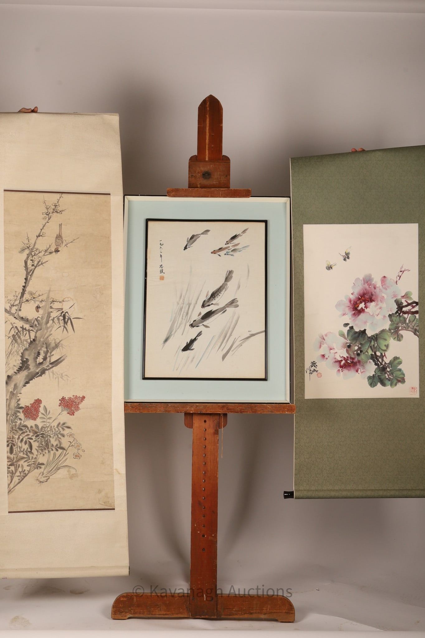 3 Chinese Paintings, 1 Framed 2 Scrolls (1 of 4)