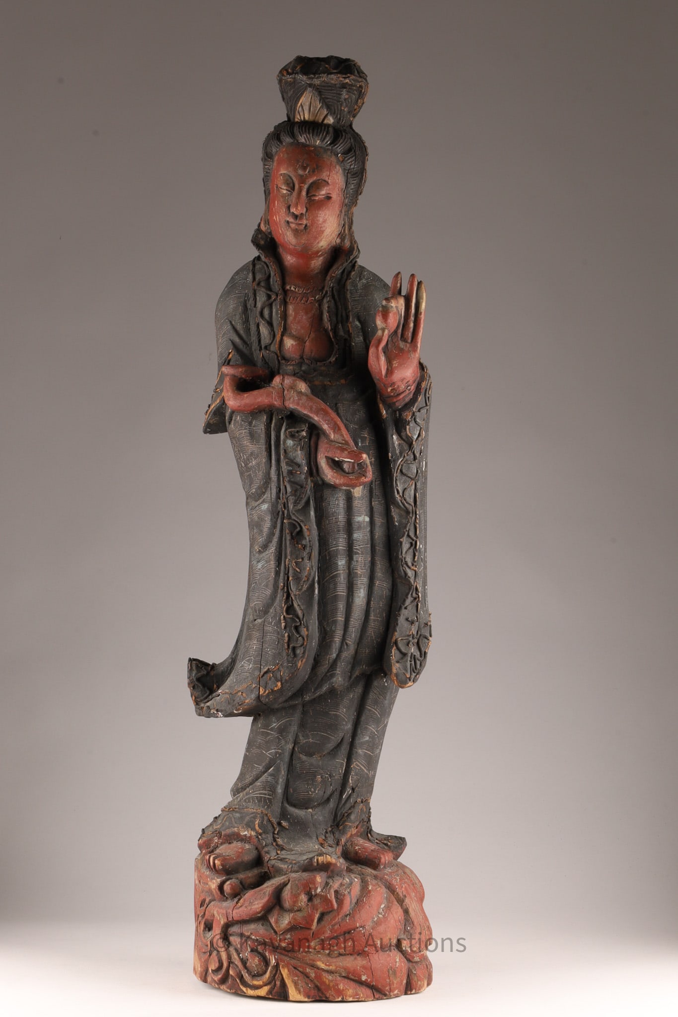 Large Antique Japanese or Chinese Carved Wood Guanyin (1 of 16)