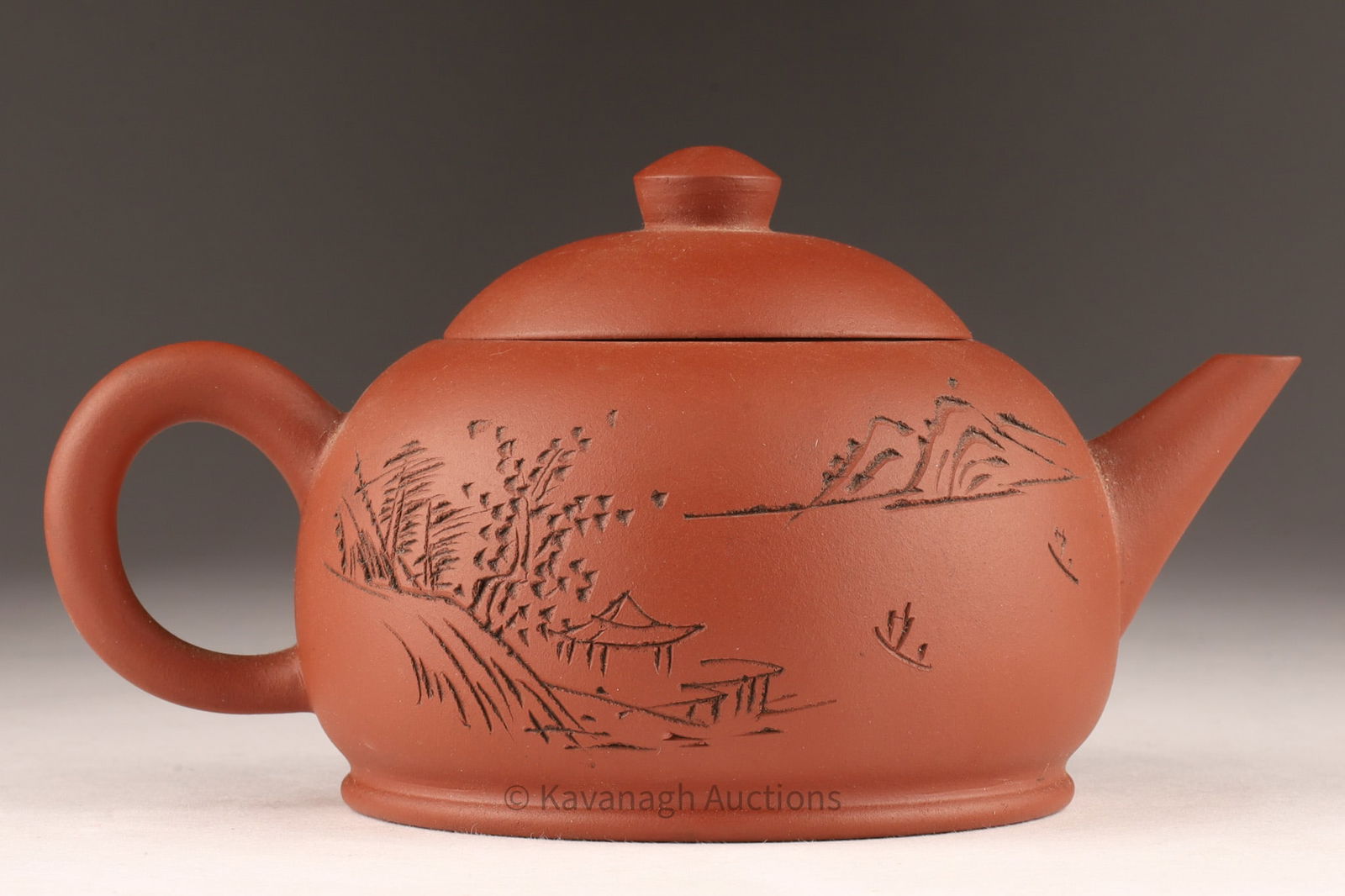Chinese Yixing Zisha Teapot Incised Landscape (1 of 10)