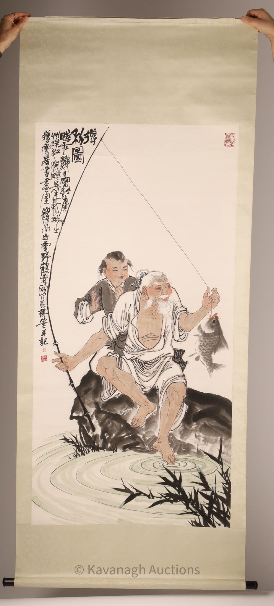 Chinese or Japanese Signed Handpainted Scroll Fisherman (1 of 3)